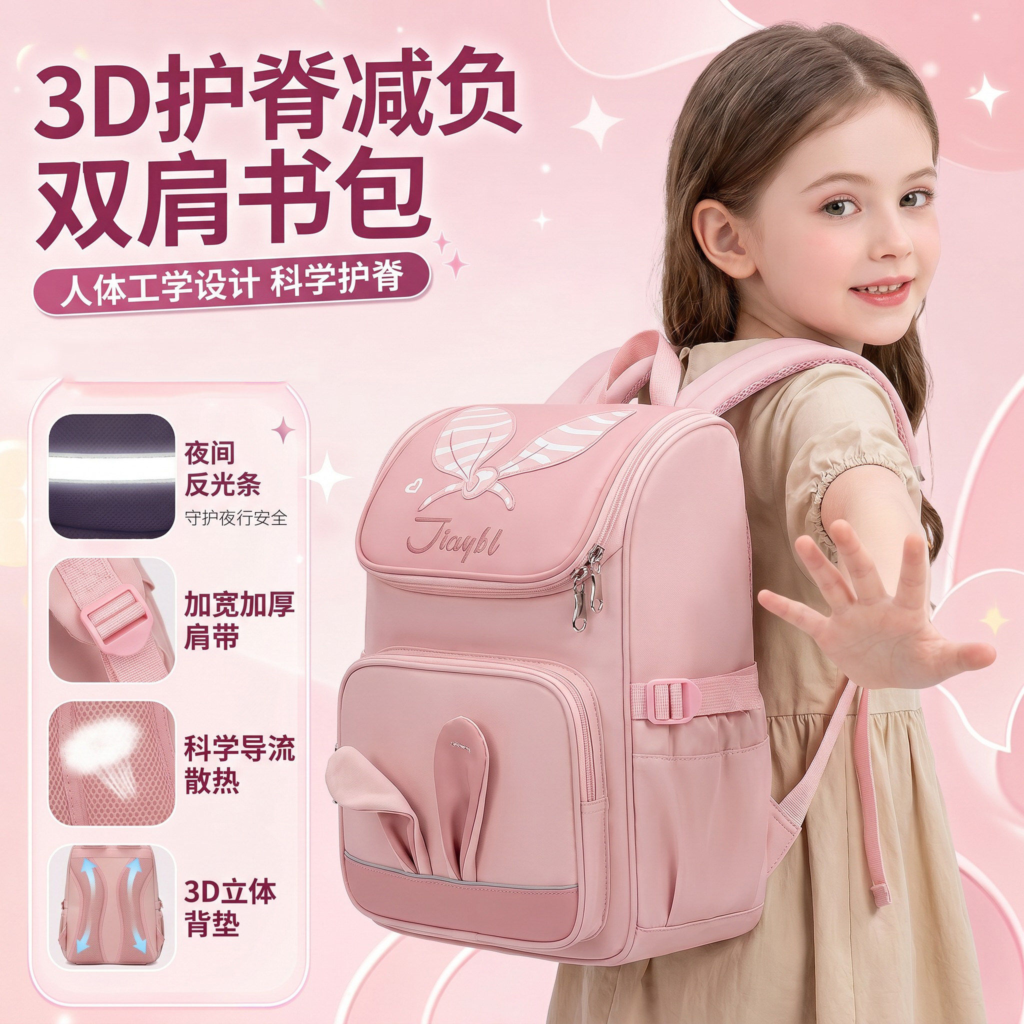 小学生一年级书包女孩护脊减负