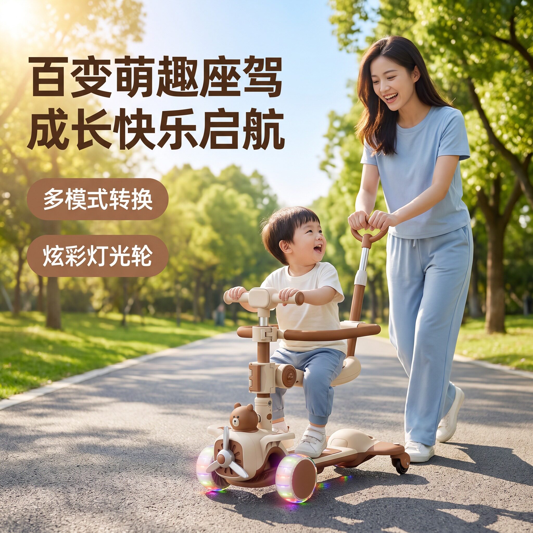 儿童滑板车可坐可骑三合一3到6岁男女孩宝宝滑滑车2026新款滑轮车