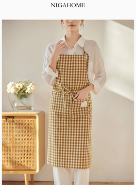 NigaHome染色线格纹厨房家用口袋设计棉质围裙工作服41238027710
