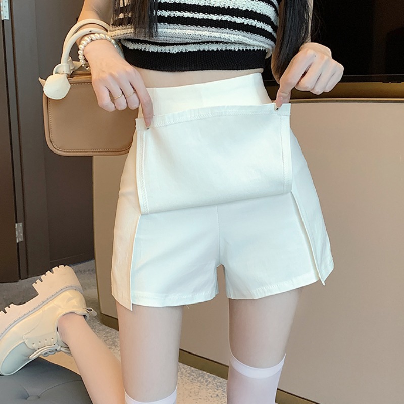 白色西装短裙裤女夏季轻熟风防走光包臀裙辣妹高腰a字开叉半身裙