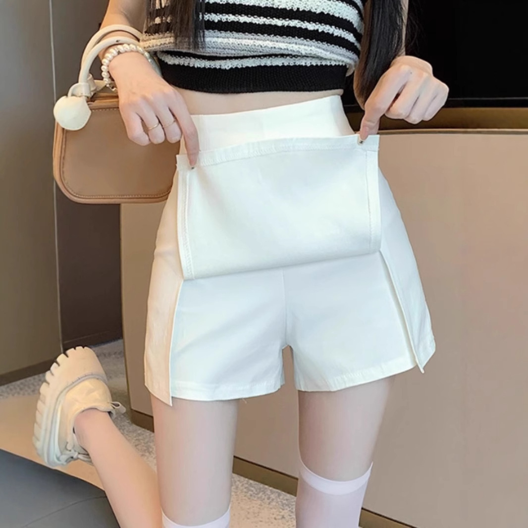 白色西装短裙女小个子夏季高腰显瘦设计感防走光开叉a字半身裙裤