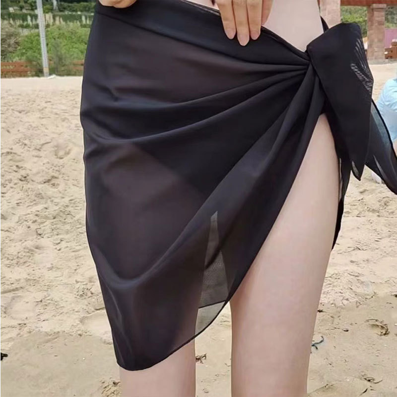 比基尼单独纱巾纯色2025新款ins沙滩泳池温泉性感泳衣防晒半身裙