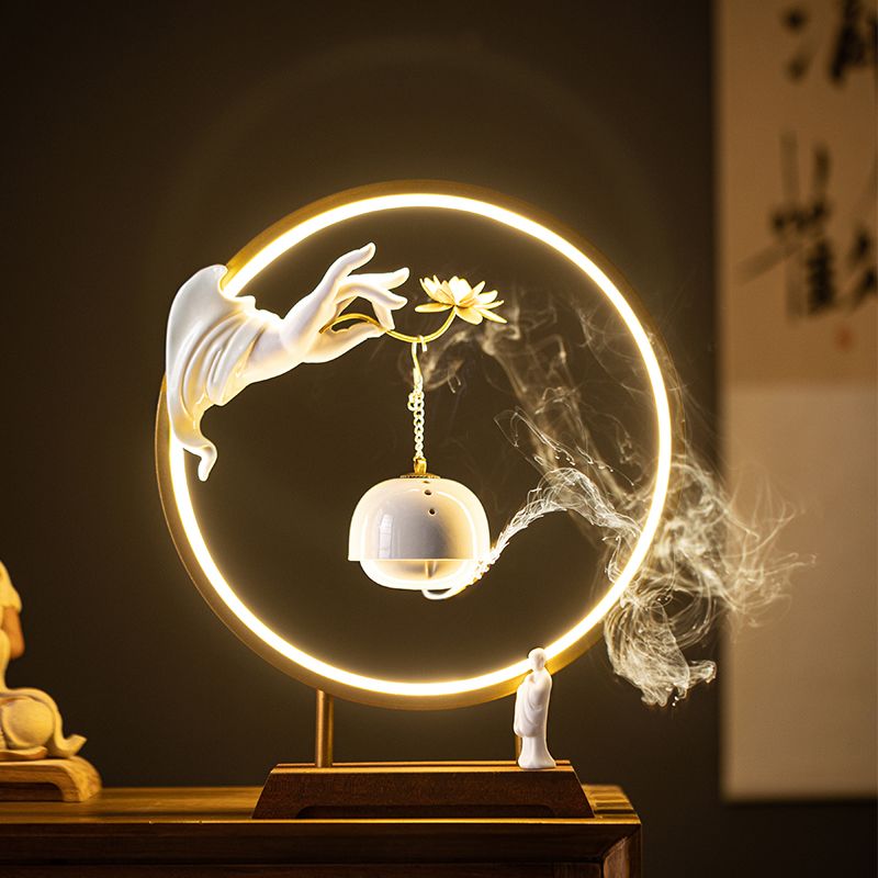 禅意佛手如意莲花吊炉家用室内氛围感摆件倒流香香炉挂式灯摆件