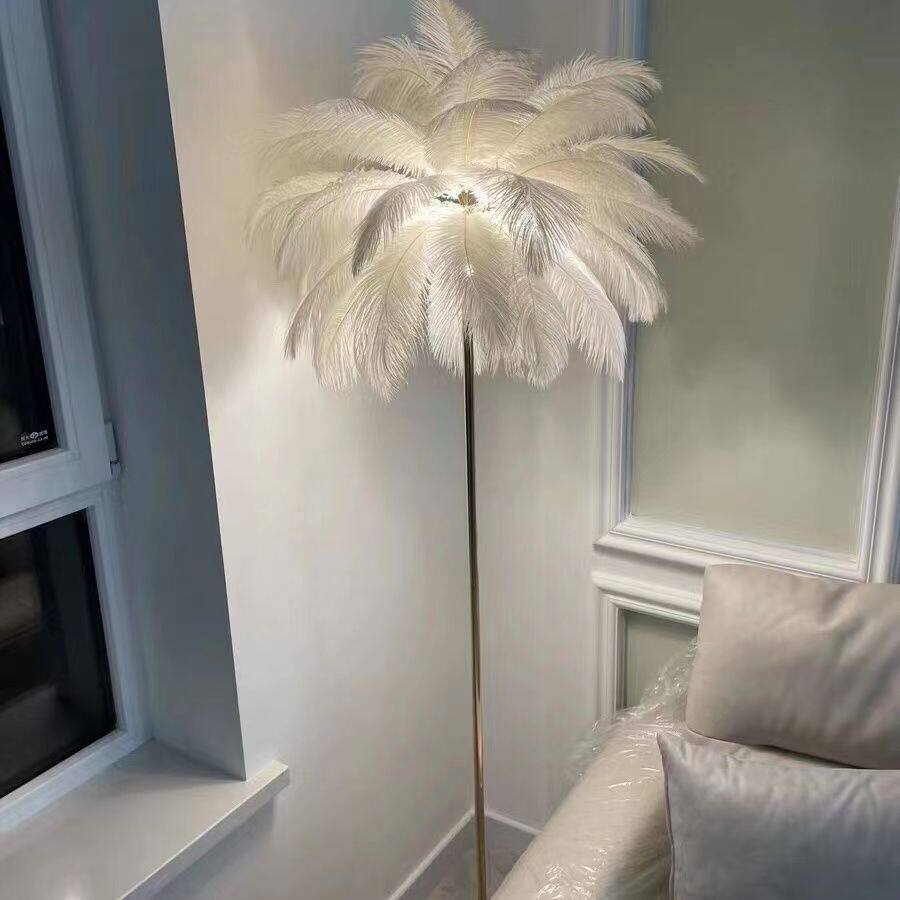 羽毛落地灯法式ins少女网红鸵鸟毛客厅卧室床头灯浪漫氛围立式灯