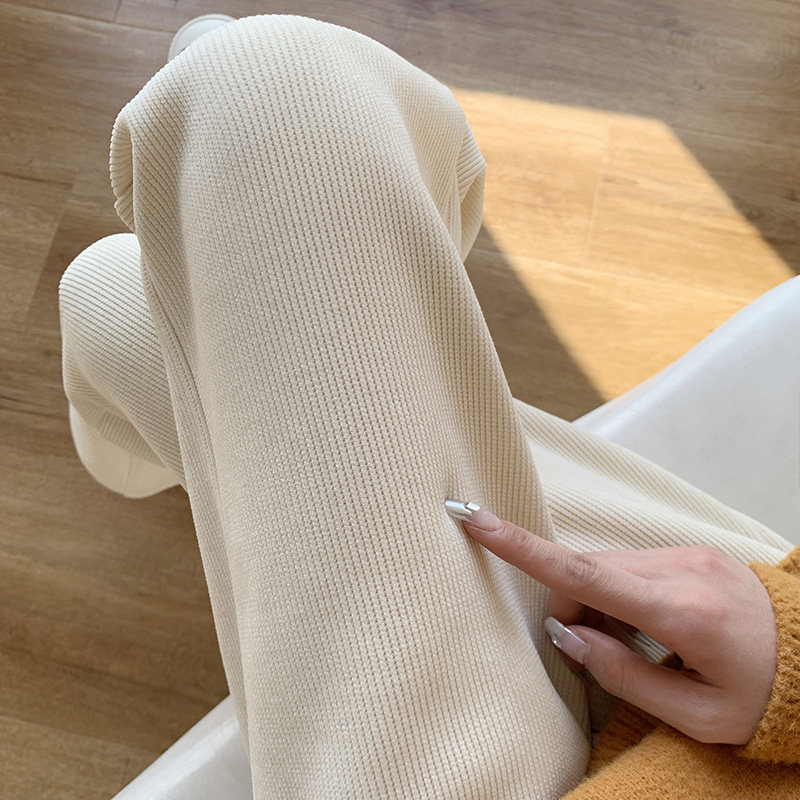 大码白色雪尼尔阔腿裤女冬季拖地直筒裤胖mm垂坠感加绒灯芯绒裤子