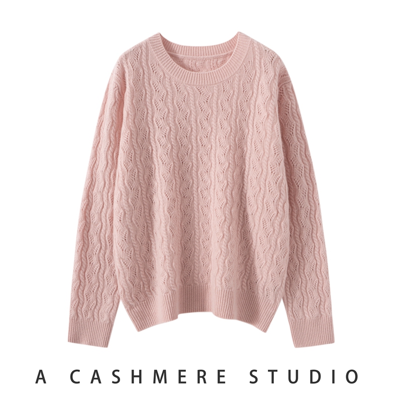 100%纯山羊绒衫镂空圆领毛衣