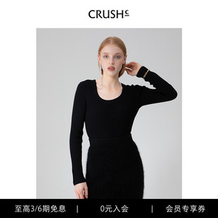 针织黑色百搭洋气通勤上衣女 CRUSH Collection春夏新款 时尚 修身