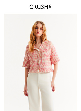 CRUSH Collection新年系列2026年早春新款花呢翻领箱型夹克上衣女