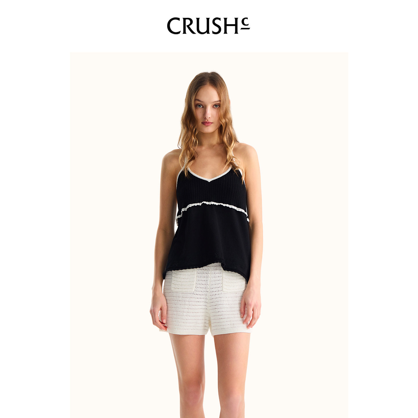 CRUSH Collection2026年春夏新款慵懒风花瓣边拼色无袖背心可外穿
