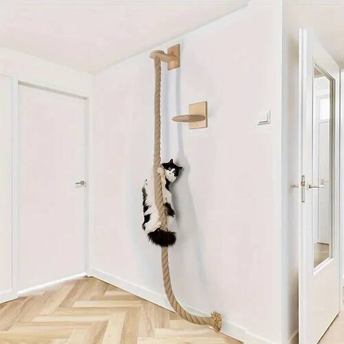 1 Piece Wall-mounted Cat Climbing Rope Solid Wooden Pedals A