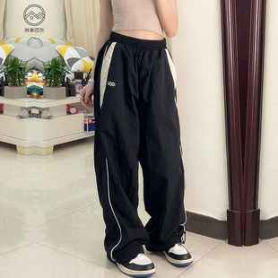休闲慢跑裤 女性超大运动宽腿裤