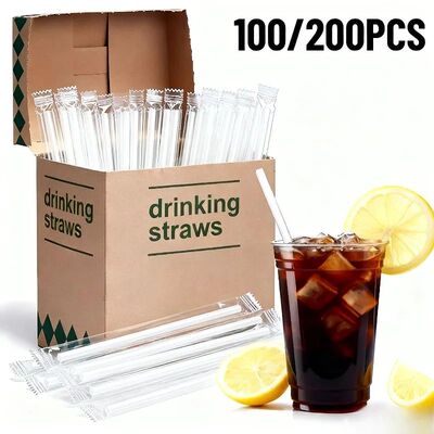 100/200PCS Transparent Straws Individually Packaged Disposab