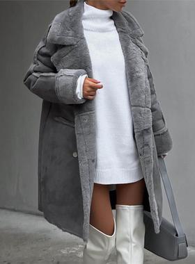 Winter New Fur Suede Coat Suit Collar Long Cardigan Coat