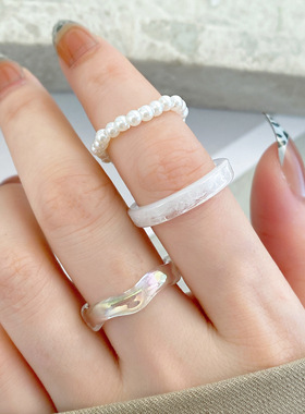 简约树脂戒指珍珠素圈女