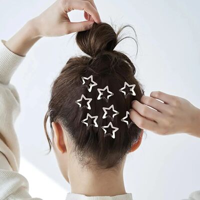 Silver Star Hair Clips Set for Girls -  Metal Snap Barrettes