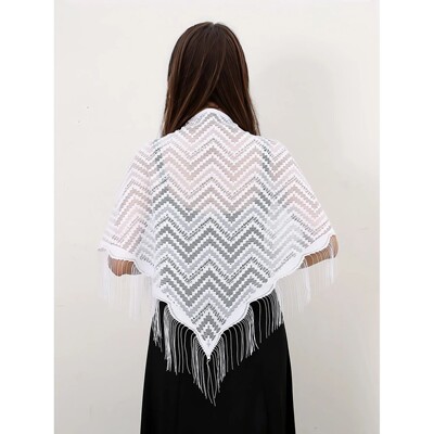 Fashion Lace Hollow Tassel Triangle Scarf Embrodiery Women H
