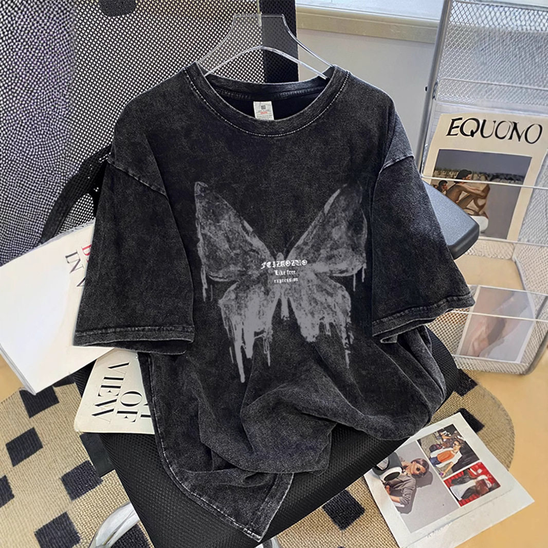 欧美hiphop潮牌做旧短袖t恤女大码宽松oversize水洗黑印花上衣服,女装/女士精品,T恤,淘宝优惠券,粉丝福利购,淘宝优惠卷