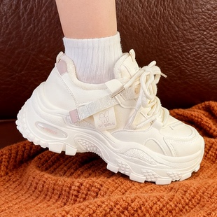 皮面学生休闲鞋 厚底老爹鞋 加绒加厚保暖运动鞋 新款 女 女2025秋冬季