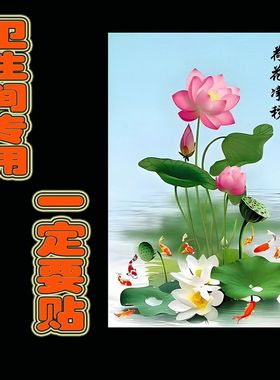 荷花净秽图卫生间厕所厨房专用荷花鲤鱼图贴画防水马桶洗澡间卫生