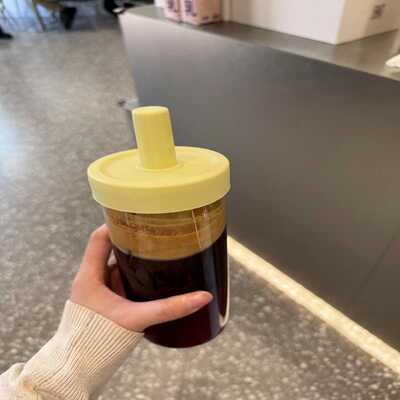manner同款咖啡玻璃吸管杯女生高颜值大容量直饮果汁牛奶冷萃杯