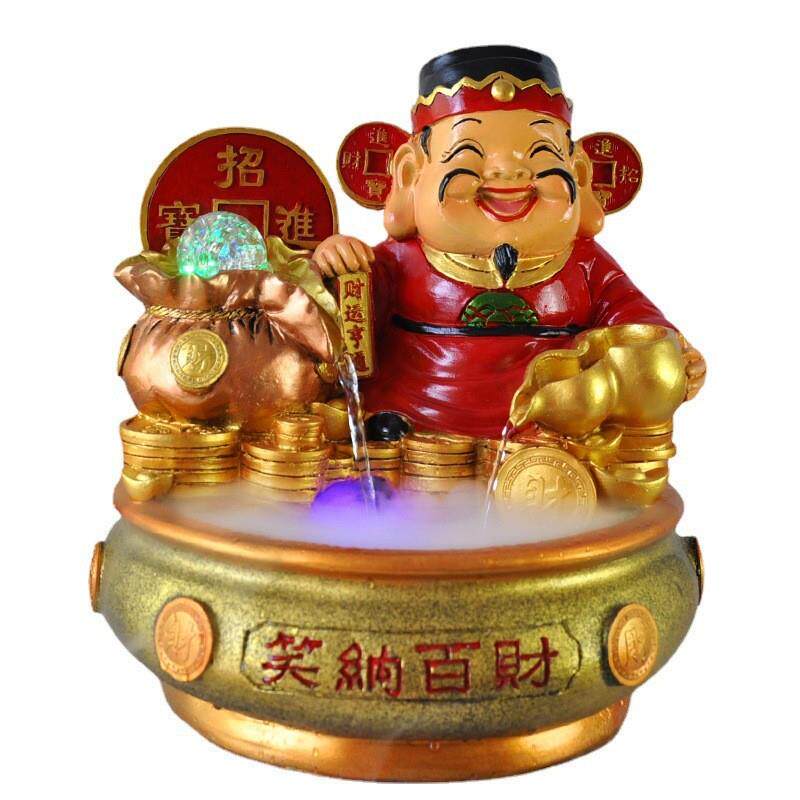 中式传统文化喷泉摆件树脂工艺品收银台前台摆设饰品开业送礼