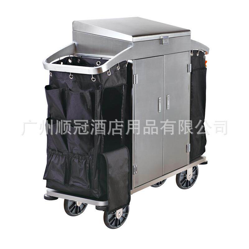 酒店宾馆加厚不锈钢双边布草车客房服务车手推清洁车房口车