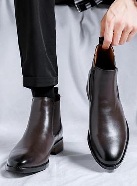 Black Leather Chelsea Boots for Men Business Ankle Boots皮鞋