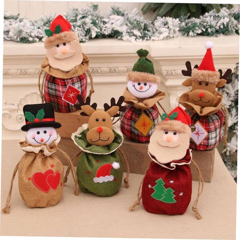 Christmas Linen Apple Bag Bell closing gift bag candy bag