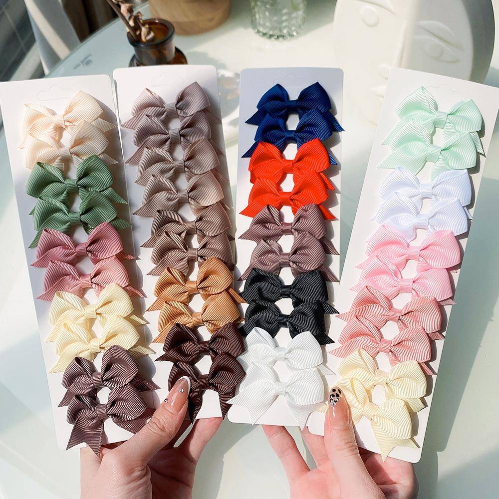10Pcs/Set New Cute Solid RibboYFDn Bowknot Hair Clips for Ba