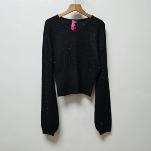 羊毛衫 高腰显瘦镂空重工烫钻高感针织灯笼袖 女洋气 新款 橘2024春装