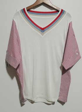 工厂版衣2025夏季时尚百搭宽松简约V领条纹短袖T恤女J352
