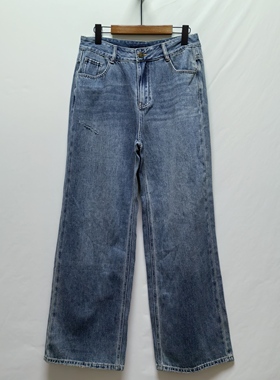 【菀】系列撤柜女装2025春秋季高腰显瘦直筒阔腿牛仔裤女B324