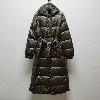 麦去标新款连帽女长款过膝宽松鹅绒服90白鹅绒保暖羽绒服外套2019