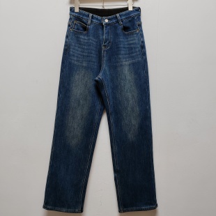 弹力加厚保暖休闲直筒长裤 复古加绒窄版 新款 女2025冬季 5804 牛仔裤