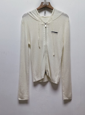 2025春秋白色连帽拉链针织开衫显瘦设计感修身毛衣短外套上衣M582