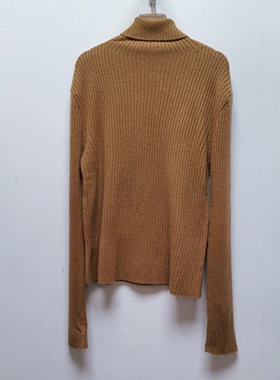 2025秋冬卡其高领套头针织衫长袖百搭软糯打底毛衣女上衣坑条M620