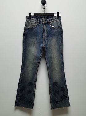 西班牙D系列去标春秋装新款重工刺绣时尚九分裤子牛仔裤5053瑕疵
