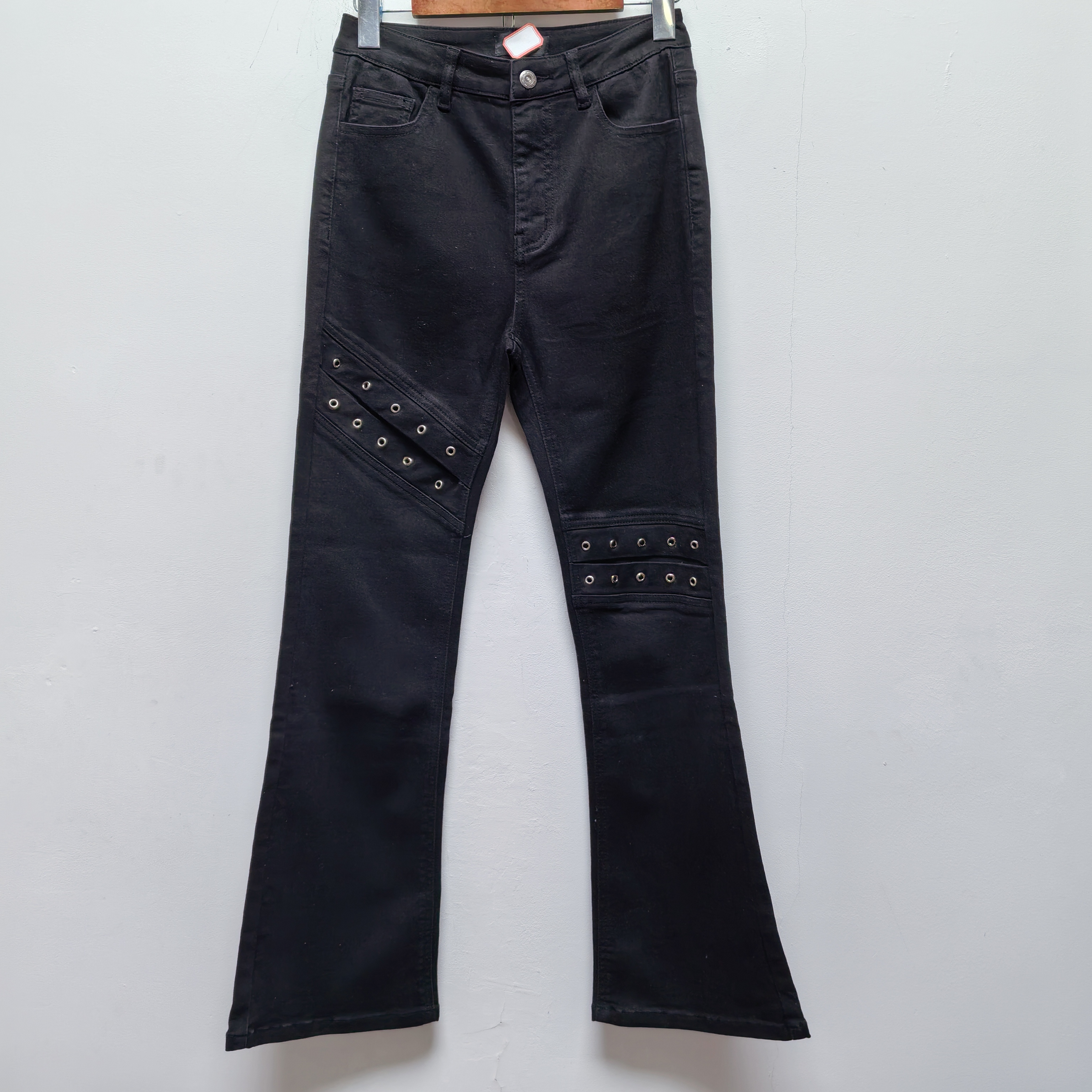 2025春季新款去标时尚百搭高腰显瘦黑色牛仔裤女微喇裤子女P097