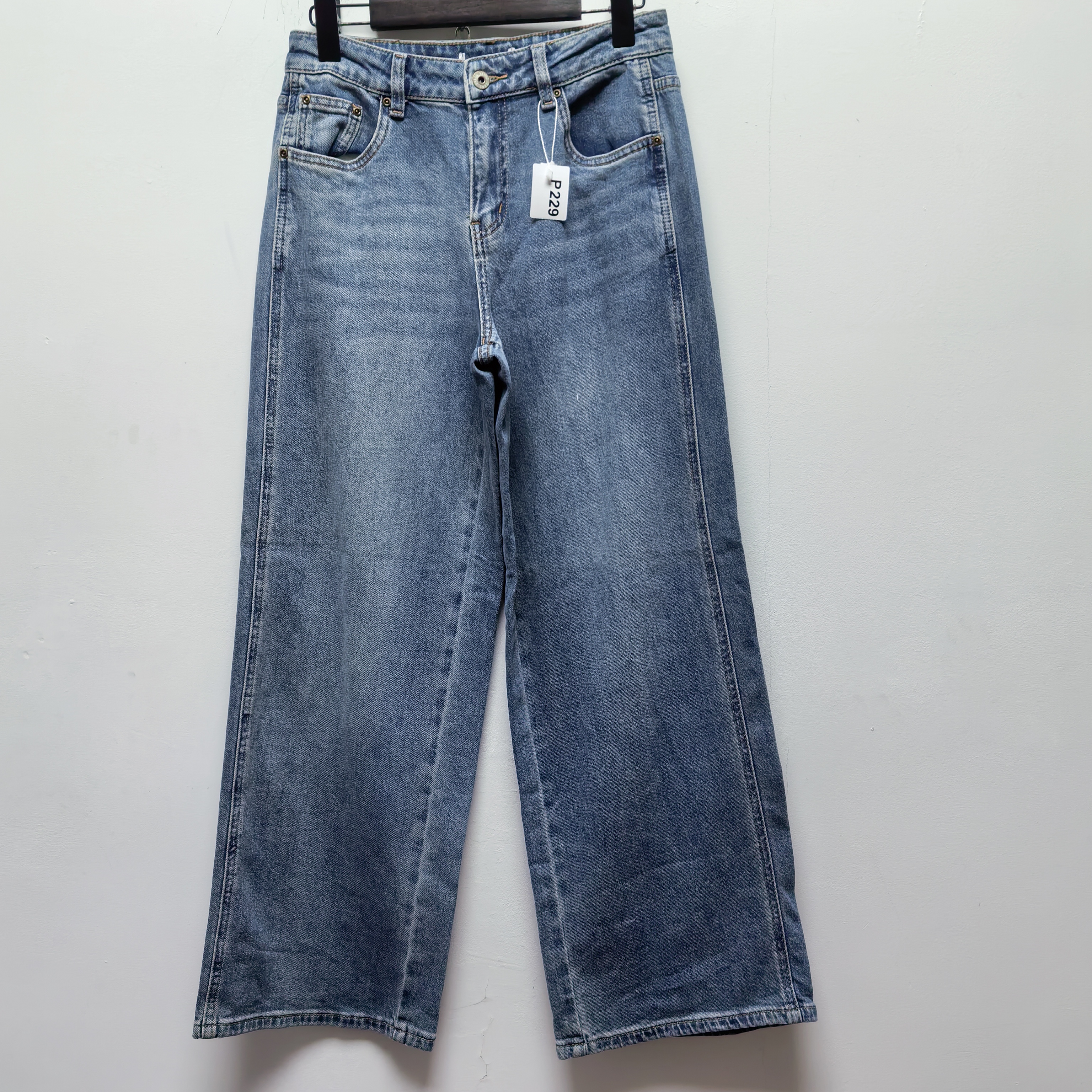 2025春季新款女装时尚百搭显瘦直筒阔腿裤宽松蓝色牛仔裤P229