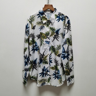 衬衣D368 透气亲肤廓形宽松长袖 M同款 2026春女海滩度假风椰树衬衫