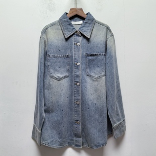 纳去标春秋新款翻领长袖牛仔衬衫外套带钻显瘦百搭休闲衬衣2697