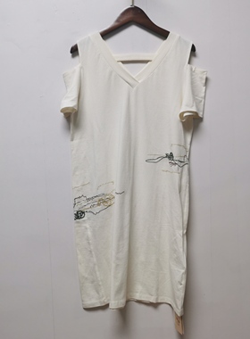 【画】系列撤柜女装夏季时尚百搭V领短袖连衣裙女K069（微脏）