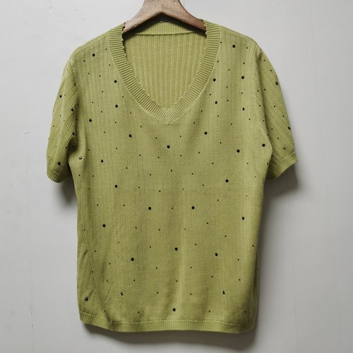 工厂版衣2025夏季时尚百搭简约宽松设计感V领镶钻针织衫女L077