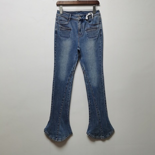 商场同款HP荷系列BL去标2024秋季复古马蹄裤微喇长裤HYD33420175