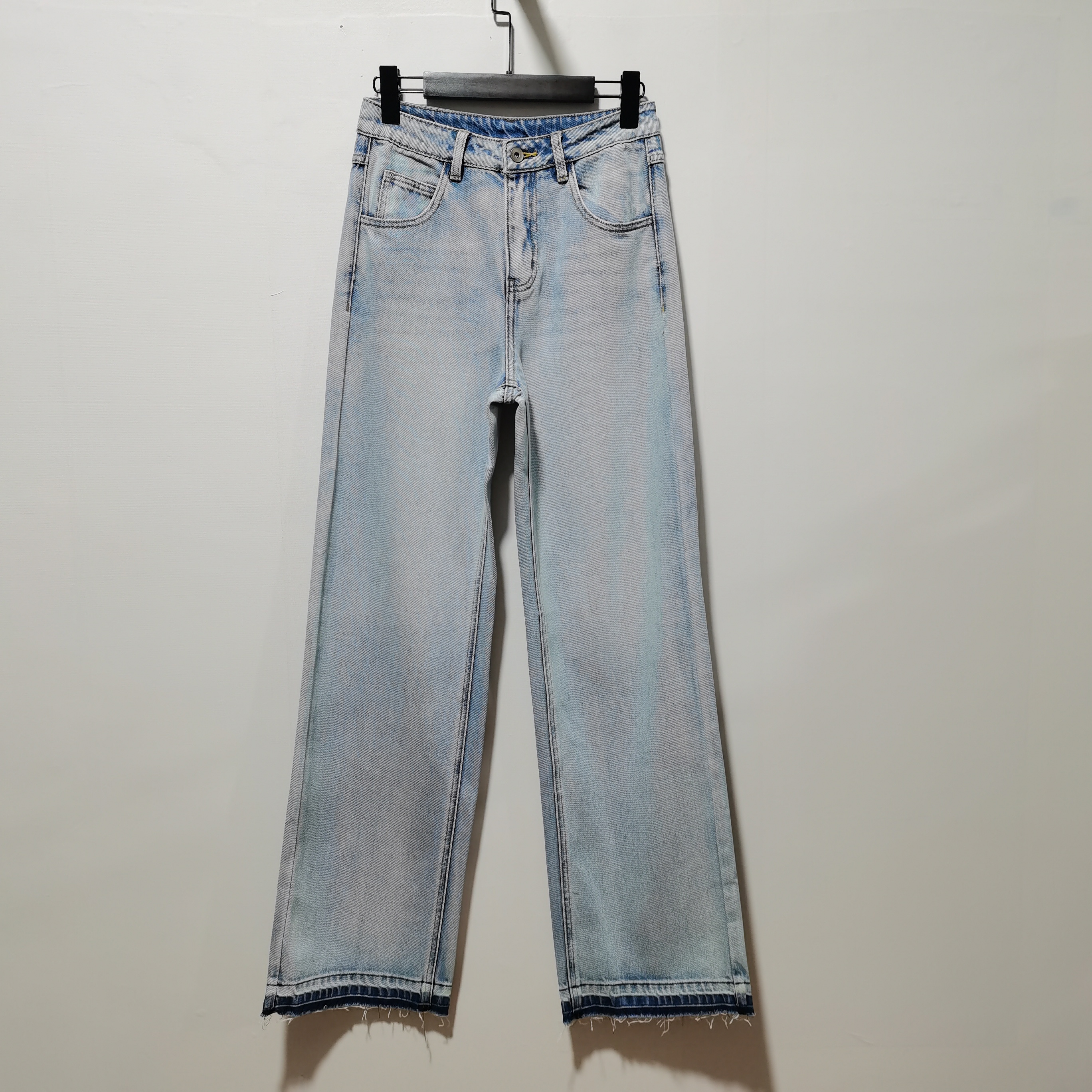 2025年夏装明星同款p茶去标S自然腰拼色直筒牛仔裤女宽松拖地裤