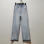 2025年夏装 女宽松拖地裤 明星同款 p茶去标S自然腰拼色直筒牛仔裤