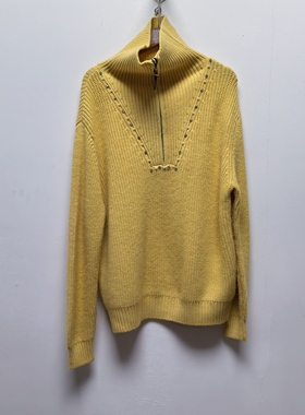 2025春秋新款高领拉链针织衫女宽松显瘦百搭毛衣黄色打底上衣M406