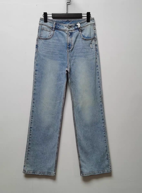 【mith沵】系列去标秋装新款高腰微喇牛仔裤甜酷新款破洞长裤648