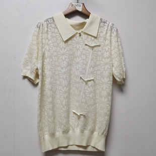 女L076 工厂版 衣2025夏季 时尚 百搭简约宽松设计感国风镂空针织衫