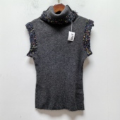 T去标撤柜重工加厚套头毛衣无袖 上衣女秋冬宽松设计感针织衫 I702